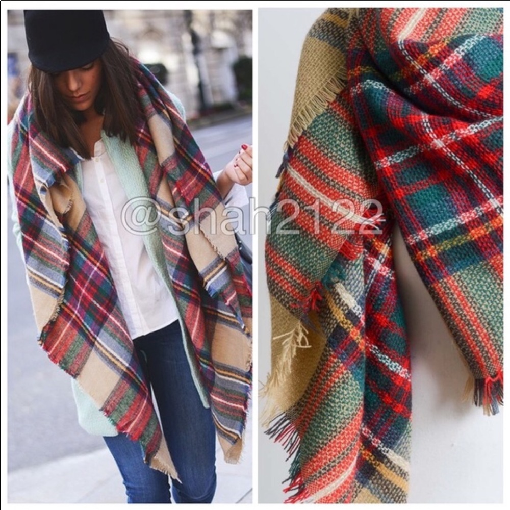 Tartan plaid scarf oversized blanket check OS NEW - Picture 2 of 2